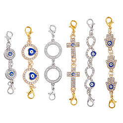 (52) Непрозрачная лаванда 2 наборы 2 цвета цинковый сплав кристалл горный хрусталь двойной карабин застежки, кольцо и плоская круглая и бесконечная синяя застежка-застежка-лобстер от сглаза, разноцветные, 60~71 мм, 1 набор / цвет