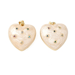 Настоящее золото 18K Кулоны с эмалью из латуни с микро паве, красочные кубические циркония, сердце, без кадмия и без свинца, долговечный, стойки покрытие, реальный 18 k позолоченный, 23x21.5x9.5 мм, отверстие : 4x3.5 мм