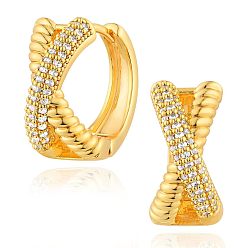 Twist Серьги-кольца из латуни с прозрачным кубическим цирконием, золотые, твист, 10 мм