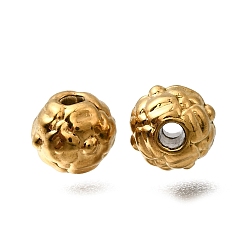 Настоящее золото 18K 304 из нержавеющей стали бусы, ионное покрытие (ip), круглая с цветком, реальный 18 k позолоченный, 5.5x5 мм, отверстие : 1.2 мм