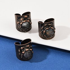 Круглые Латунь с натуральным лабрадоритом манжеты кольца, Красная медь, круглые, 23.5~24 мм, регулируемый