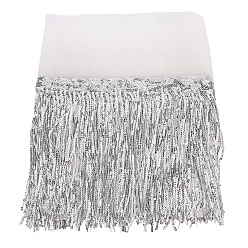 Серебро 5ярды полиэстеровых лент с кисточками, с блестка, аксессуары для одежды, серебряные, 5-7/8 дюйм (150 мм), 5 ярдов / комплект