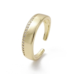 Golden Rack Plating Brass Micro Pave Cubic Zirconia Open Cuff Rings, Cadmium Free & Nickel Free & Lead Free, Golden, US Size 7 1/2(17.7mm)