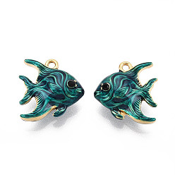 чирок Ионное покрытие (ip) 304 подвески из нержавеющей стали с эмалью, рыба, со стразами, без свинца и без кадмия, реальный 18 k позолоченный, зелено-синие, 16x15.5x6 мм, отверстие : 1.4 мм