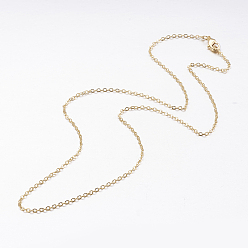 Real 18K Gold Plated Brass Chain Necklaces, Cross/Rolo Chain, with Lobster Claw Clasps, Real 18K Gold Plated, 17.5 inch(44.5cm)