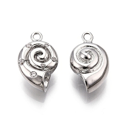 Платинированный Латунные микропаве прозрачные подвески с фианитом, без никеля , улитка прелести, Реальная платина, 15x9x5 мм, отверстие : 1.4 мм