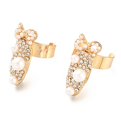 Light Gold Сплав женские кольца для ногтей, с акриловыми стразами, кольцо для ногтей, украшение для ногтей, шарм, бантик, украшение для пальца, золотой свет, 27.5x12x7 мм, внутренний диаметр: 17.5 мм