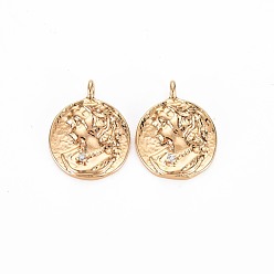 Real 18K Gold Plated Brass Micro Pave Clear Cubic Zirconia Charms, Nickel Free, Flat Round, Real 18K Gold Plated, 15x12x2mm, Hole: 1.6mm