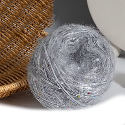 Светло-серый Пряжа мохер, длинная шерстяная пряжа с пайетками, для одежды шарфы свитера шали шапки, светло-серый, 50г/моток