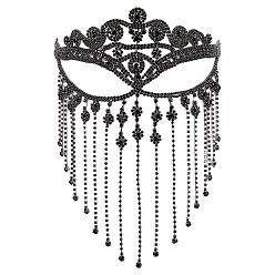 Gunmetal 1Pc Alloy Rhinestone Tassel Masquerade Masks, Party Decor, Gunmetal, 610x220mm