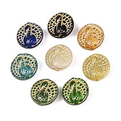 (52) Непрозрачная лаванда Плоский круглый с павлиньими стеклянными бусинами, золотой металл обвитыми, разноцветные, 18x8.5~9 мм, отверстие : 0.9~1.2 мм