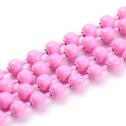 Бледно-Розовый Латунные шариковые цепи ручной работы, пайки, с катушкой, розовый жемчуг, 3 мм, 32.8 футов (10 м) / рулон