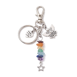 Angel & Fairy Porte-clés en alliage de style tibétain, avec des perles de pierres précieuses chakra et des fermoirs mousquetons pivotants en alliage, ange et fée, 9.7 cm
