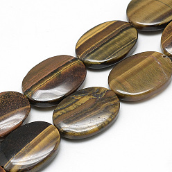 Tiger Eye Natural Tiger Eye Beads Strands, Oval, 25x18x6mm, Hole: 1mm, about 16pcs/strand, 16.3 inch