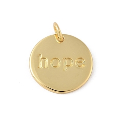Настоящее золото 18K Латунные подвески, плоский круг с талисманами надежды, с целью перехода в кольце, долговечный, стойки покрытие, без свинца и без кадмия, реальный 18 k позолоченный, 15x1.5 мм, отверстие : 3.5 мм