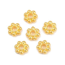 Настоящее золото 24K Бусины разделители из сплава , цветок, реальный 24 k позолоченный, 6x6x2 мм, отверстие : 1.6 мм