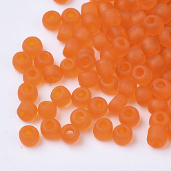 Orange Glass Seed Beads, Frosted Colors, Round, Orange, 3mm