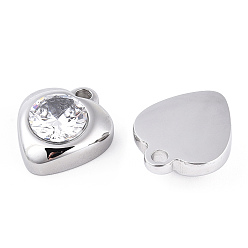 Нержавеющая Сталь Цвет 304 прелести нержавеющей стали, ручная полировка, со стразами, шарма сердца, цвет нержавеющей стали, 14x12x5 мм, отверстие : 1.8 мм