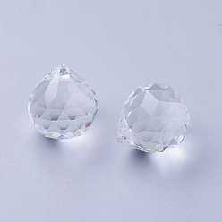 Clear Glass Pendants, Crystal Suncatcher, teardrop, Clear, 20mm in diameter, 23mm thick hole:2mm