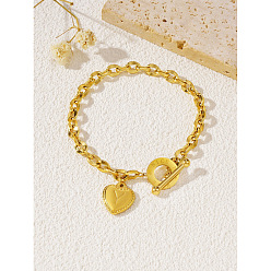 Letter Y 304 Браслеты из нержавеющей стали в форме сердца с подвеской в виде буквы, Браслеты из овальных звеньев цепи для женщин, золотые, Письмо Y, 7.28 дюйм (18.5 см)