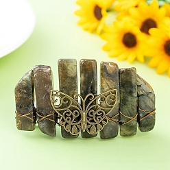 Labradorite Natural Indian Agate Hair Barrettes, Butterfly, 20x80mm