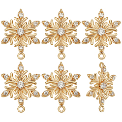 Настоящее золото 18K 10 Шт. латунь Micro Pave прозрачный кубический цирконий соединительные подвески, цветок ссылки, реальный 18 k позолоченный, 18x13x2 мм, Отверстие : 0.9 мм & 1.2 мм
