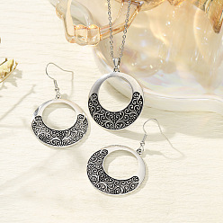 Античное Серебро Комплекты ожерелий и серег с подвесками из цинкового сплава в этническом стиле, античное серебро, 450 мм и 34x31 мм