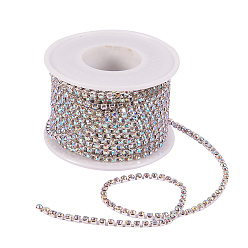 Crystal AB Brass Rhinestone Strass Chains, Rhinestone Cup Chains, with Spool, Silver Color Plated, Crystal AB, 2.6mm, about 10yards/roll