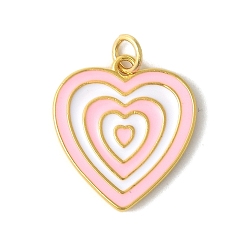 Pink Латунь эмаль подвески, шарма сердца, с целью перехода в кольце, реальный 14 k позолоченный, розовые, 20x18x2 мм, отверстие : 3 мм