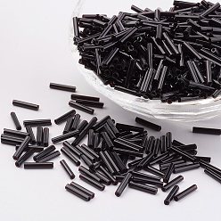 Black Glass Bugle Beads, Opaque Colours, Black, 9x2mm, Hole: 0.5mm, about 7000pcs/bag