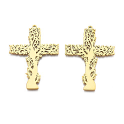 Echt 18 k vergoldet 201 Anhänger aus Edelstahl, ionenplattiert (IP), Kreuz, echt 18 k vergoldet, 49x35x1 mm, Bohrung: 1.4 mm