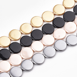 Mixed Color Spray Paint Freshwater Shell Beads, Flat Round, Mixed Color, 14x3~3.5mm, Hole: 0.5mm, about 36~38pcs/strand, 14.9 inch~16.1 inch