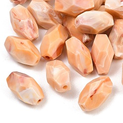 Легкий Лосось Двухцветные непрозрачные акриловые бусины, имитирующие драгоценные камни, овальные, граненые, светлый померанцевый, 27x17x15~16 мм, отверстие : 3 мм, Около 131 шт / 500 г