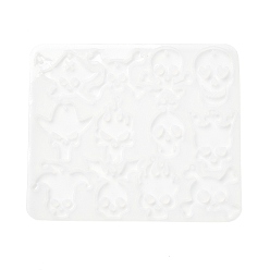 Skull Силиконовые формы для подвесок серии «Хэллоуин», изготовление ювелирных изделий из эпоксидной смолы, белые, череп, 99x116x4 мм, отверстие : 2.4 мм, внутренний диаметр: 27.5~37x18~31.5 мм