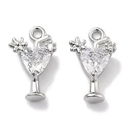 Платинированный Латунные микропаве прозрачные кубические циркониевые подвески, без кадмия, без никеля и без свинца, коктейль, Реальная платина, 13x8x4 мм, отверстие : 1.2 мм