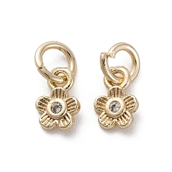 Light Gold Латунные микро проложить кубического циркония прелести, долговечный, цветок, золотой свет, 6x4x1 мм, отверстие : 2.3 мм