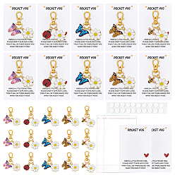 Mixed Color 20Pcs 5 Styles Alloy Enamel Pendant Decorations, with Alloy Swivel Lobster Claw Clasps and Paper Card and Double-sided Adhesive Tape and OPP Cellophane Bags, 56mm, 4pcs/styles