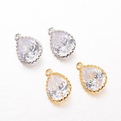 (52) Непрозрачная лаванда Кулоны из латуни в форме капли с фианитом, разноцветные, 18x12x6 мм, отверстие : 1.5 мм