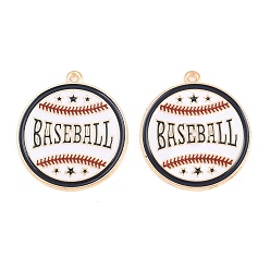 Черный Спортивные сплавы эмалированные подвески, Брелоки в виде бейсбольных значков, золотой свет, чёрные, 25.5x23x1.5 мм, отверстие : 1.2 мм