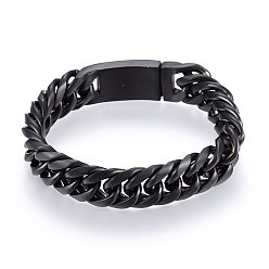 Gunmetal 304 Stainless Steel Curb Chains Bracelets, with Box Clasps, Brushed, Gunmetal, 9-1/2 inch(24cm), 16x7mm