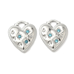Нержавеющая Сталь Цвет 304 из нержавеющей стали горный хрусталь подвески, сердце прелести, цвет нержавеющей стали, 20x17x2.5 мм, отверстие : 3x3 мм