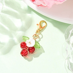 Красный Круглые стеклянные подвесные украшения, с подвеской в виде цветка из смолы и застежками-карабинами, красные, 35.5 мм