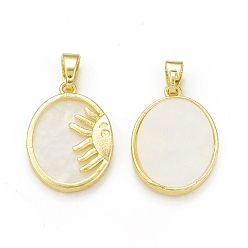 Golden Plastic Pendants, with Rack Plating Brass Findings, Cadmium Free & Lead Free, Long-Lasting Plated, Oval with Sun Charm, Golden, 25x18x3mm, Hole: 5.8x3.5mm