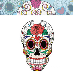 Разноцветный Хэллоуин тема светящиеся боди-арт татуировки наклейки, съемные временные татуировки бумажные наклейки, череп, красочный, 85x60 мм