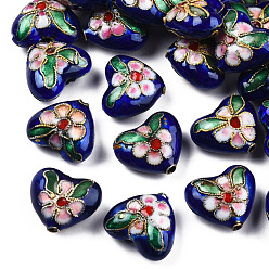 Blue Handmade Cloisonne Beads, Heart, Blue, 13~14x16x8mm, Hole: 1.5mm