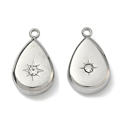 Нержавеющая Сталь Цвет 304 Подвески в форме капли из нержавеющей стали с кристаллами и стразами, цвет нержавеющей стали, 15x9.5x4.5 мм, отверстие : 1.4 мм