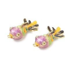 Средняя Орхидея Латунные микропроволочные кубические циркониевые подвески из эмали, рыба, реальный 18 k позолоченный, средне орхидеи, 36x18x12 мм, отверстие : 1.6 мм