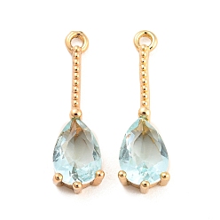 Светло-голубой Латунь с кубическим цирконием подвеской, слеза, золотые, светло-голубой, 18x5x3.5 мм, отверстие : 1 мм