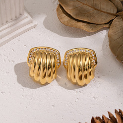 Настоящее золото 18K 304 серьги-гвоздики из нержавеющей стали в полоску, со стразами, реальный 18 k позолоченный, 27x24 мм