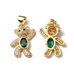 Зеленый Стойка металлическая латунная микропрофилированная кубическая циркония подвески, без кадмия и без свинца, долговечный, реальный 18 k позолоченный, медведь, зелёные, 19.5x12.5x4.5 мм, отверстие : 4x3.3 мм